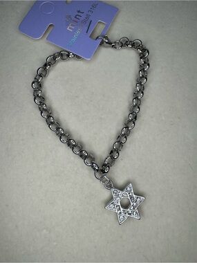 New Mint Stainless Steel Silver Star of David charm bracelet